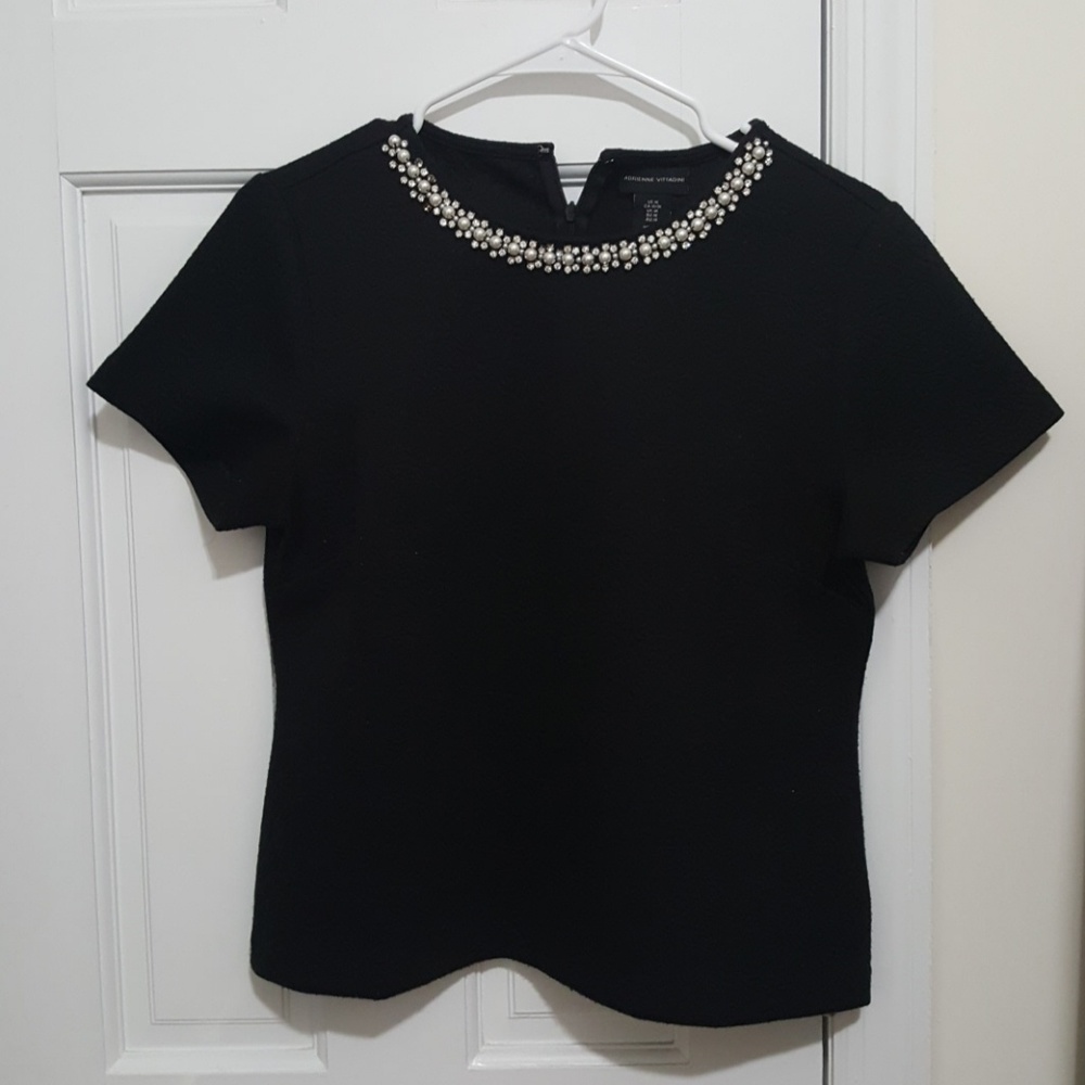 Andrienne Vittadini short slleves shirt, pearls
